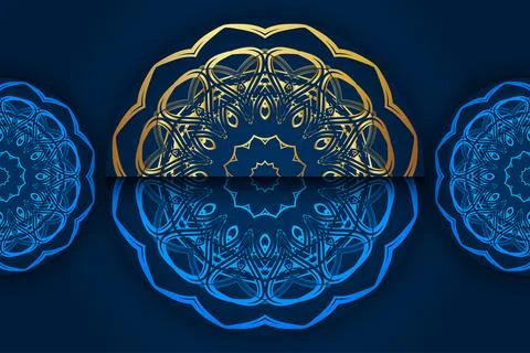 Intricate Gold Mandala Pattern In Elegant Navy Blue Decorative Style Stock Illustration