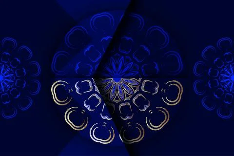 Intricate Gold Mandala Pattern In Elegant Navy Blue Decorative Style Illustrazione stock