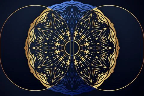 Intricate Gold Mandala Pattern In Elegant Navy Blue Decorative Style Stock Illustration