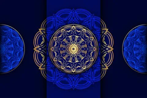 Intricate Gold Mandala Star Pattern On Deep Blue Decorative Background Stock-Illustration