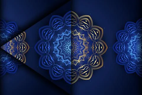 Intricate Gold Mandala Star Pattern On Deep Blue Decorative Background Stock-Illustration