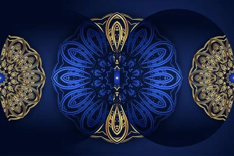 Intricate Gold Mandala Star Pattern On Deep Blue Decorative Background 스톡 일러스트