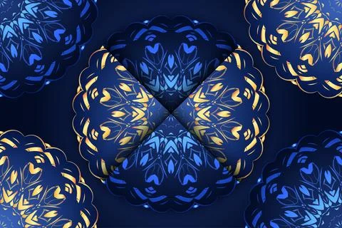 Intricate Gold Mandala Star Pattern On Deep Blue Decorative Background Stockillustratie