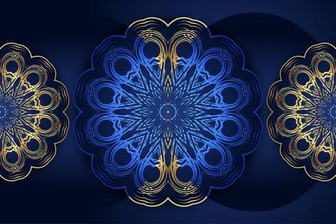 Intricate Gold Mandala Star Pattern On Deep Blue Decorative Background Stock Illustration