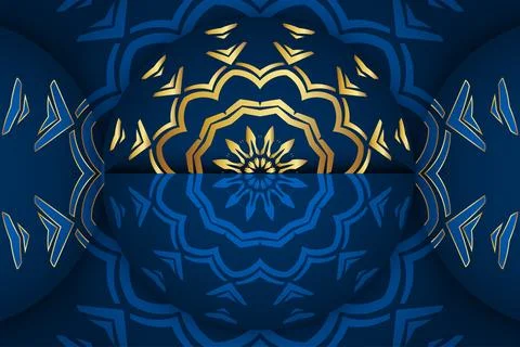 Intricate Gold Mandala Star Pattern On Deep Blue Decorative Background イラスト素材