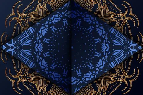 Intricate Gold Mandala Star Pattern On Deep Blue Decorative Background イラスト素材
