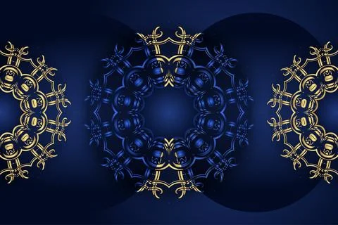 Intricate Gold Mandala Star Pattern On Deep Blue Decorative Background Illustrazione stock