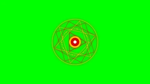 Intricate golden geometric magic circle design on a vibrant green background Stock Footage 340903284