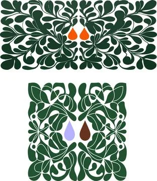 Intricate Green Damask Pattern - Ornamental Floral Design with Teardrop Accents Stock Illustration