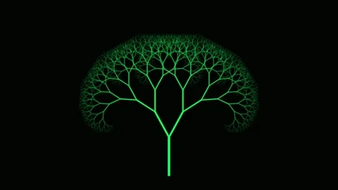 Intricate Green Fractal Tree Algorithm on a Dark Background 库存影片 339181959