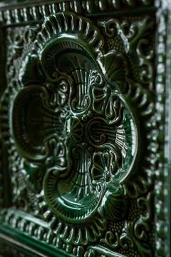 Intricate Green Pattern Featuring Ornate Details and Rich Texture in a Deco.. 写真素材