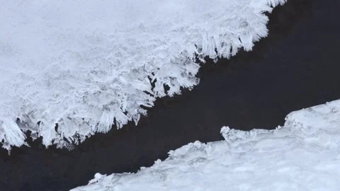 Intricate ice formations on the edges of a stream, North Pennines, Teesdale, UK Video stock 297694455