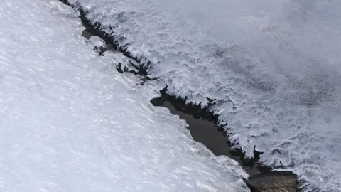 Intricate ice formations on the edges of a stream, North Pennines, Teesdale, UK Stock Footage 297694468