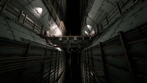 Intricate industrial corridor with dramatic lighting and structural details Stock Footage 331402107