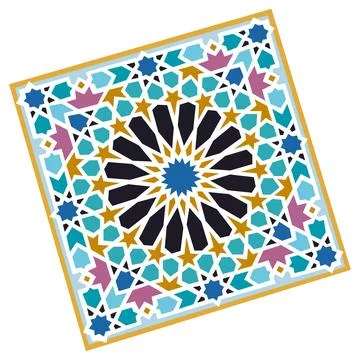 Intricate islamic geometric pattern in a vibrant mosaic tile design Stock Illustration