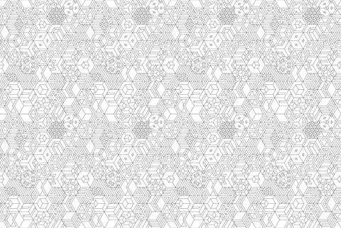 Intricate isometric geometric seamless pattern with complex 3D cubes and line 库存插图