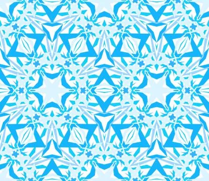 Intricate Kaleidoscopic Seamless Pattern Blue Stock Illustration