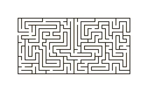 Intricate labyrinth, bending rectangle puzzle. Finding way through maze, testing 스톡 일러스트