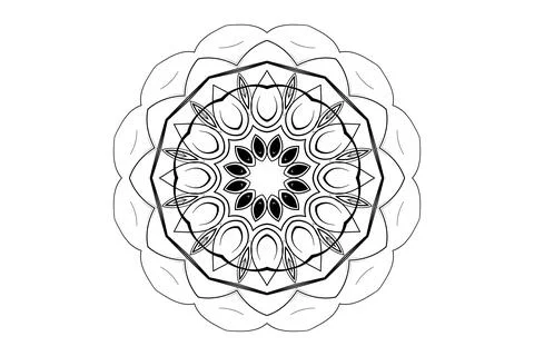 Intricate Linework Mandala Circle Sketch BW Art Stock Illustration