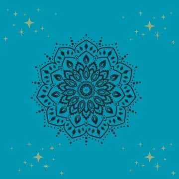 Intricate mandala on blue background Stock Illustration