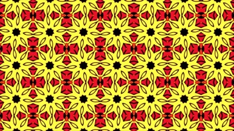 Intricate Mandala Kaleidoscope Geometric Pattern in Red and Yellow Stock Footage 334057197