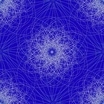 Intricate mandala pattern with delicate white lines on deep blue background Stock Illustration