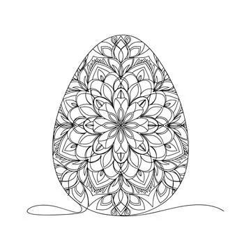 Intricate Mandala Style Easter Egg Ornamental Line Art Stock Illustration