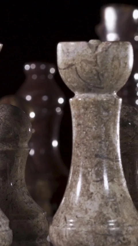 Intricate Marble Chess Pieces Captured in Fine Detail Stock Footage 338141588