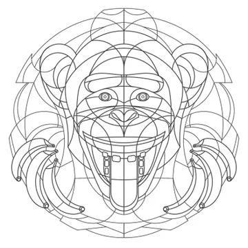 Intricate monkey with bananas design Stock Illustration