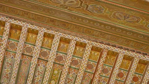 Intricate Moroccan Ceiling Patterns in Historic Marrakesh Interior Architecture Stock Footage 342182192