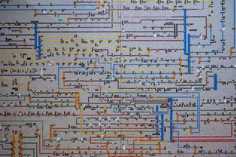 Intricate network diagram displaying multiple interconnected lines and elem.. 写真素材