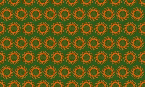 Intricate orange floral pattern on a deep green background.  Perfect for text Stock Illustration