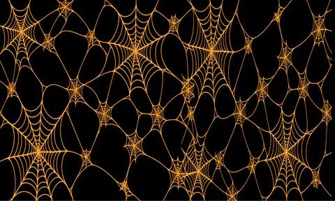 Intricate Orange Spiderweb Pattern on Dark Black Background Stock Illustration