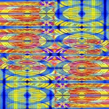 Intricate ornamental pattern blue yellow orange purple shifted Stock Illustration