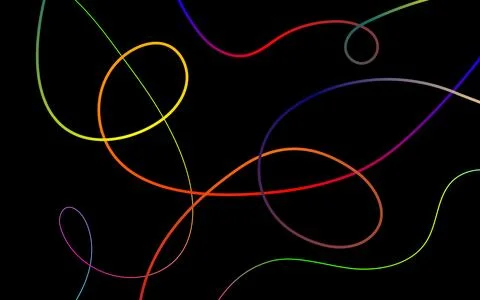 Intricate overlapping thin neon threads weaving complex colorful patterns o.. イラスト素材
