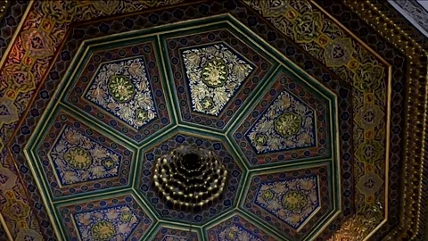 Intricate painted octagonal ceiling of Sitorai Mokhi-Khosa summer palace Stock Footage 336023731