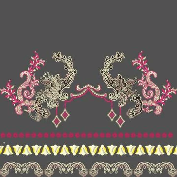 A intricate paisley abstract pattern on a neutral gray background Stock Illustration