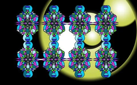 Intricate pattern, lace ornament, blue and turquoise, magenta accents, m Stock Illustration