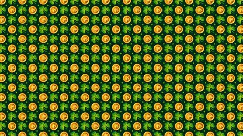 Intricate Pattern Three-Leaf Clovers With Golden Coins Dark Background Illustrazione stock