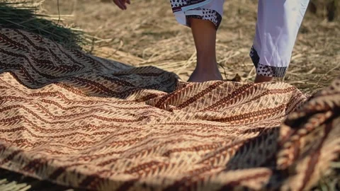 Intricate Patterned Textile on Ground Stock Footage 303522345