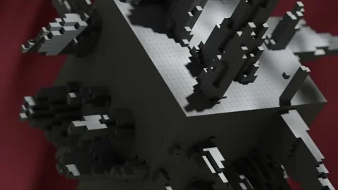 Intricate pixelated geometric cube rotating slowly, revealing complex structural Vídeos de archivo 311985483