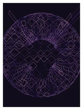 Intricate purple geometric sphere structure on dark background artistic desig Stock Illustration