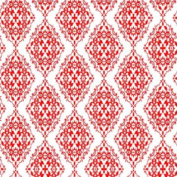 Intricate Red Diamond Pattern Ornate Floral Geometric Design Stock Illustration