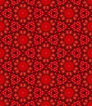 Intricate red floral seamless pattern with symmetrical design in vibrant colo Stock Illustration