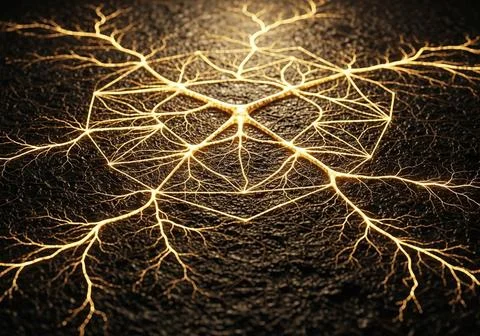 Intricate root system of a plant spreading beneath the soil surface Ilustração Stock