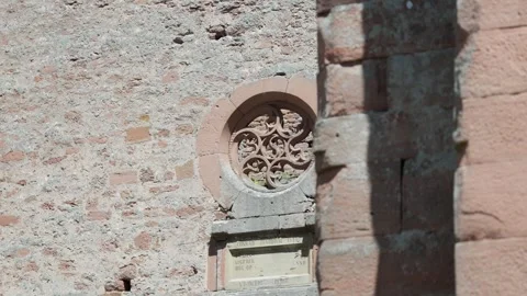 Intricate Rose Window in the Ancient Stone Wall of Limburg Monastery Ruins, Bad Stock Footage 336507437