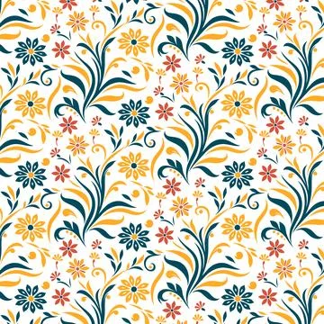 Intricate seamless floral pattern featuring botanical motifs wildflowers Stock Illustration