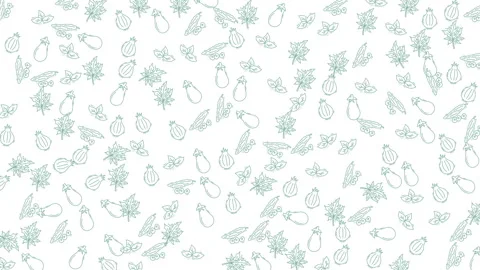 Intricate seamless herb and vegetable pattern background in subtle green shad Stock Footage 336830546