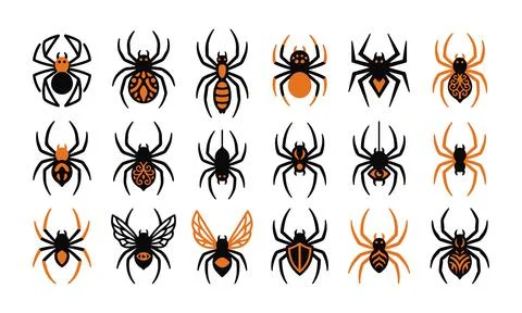 Intricate spider icon collection featuring ornamental designs and unique shapes 스톡 일러스트