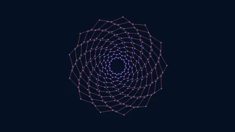 Intricate spider web connected lines and dots form circular illusion Stockbeeldmateriaal 297596546